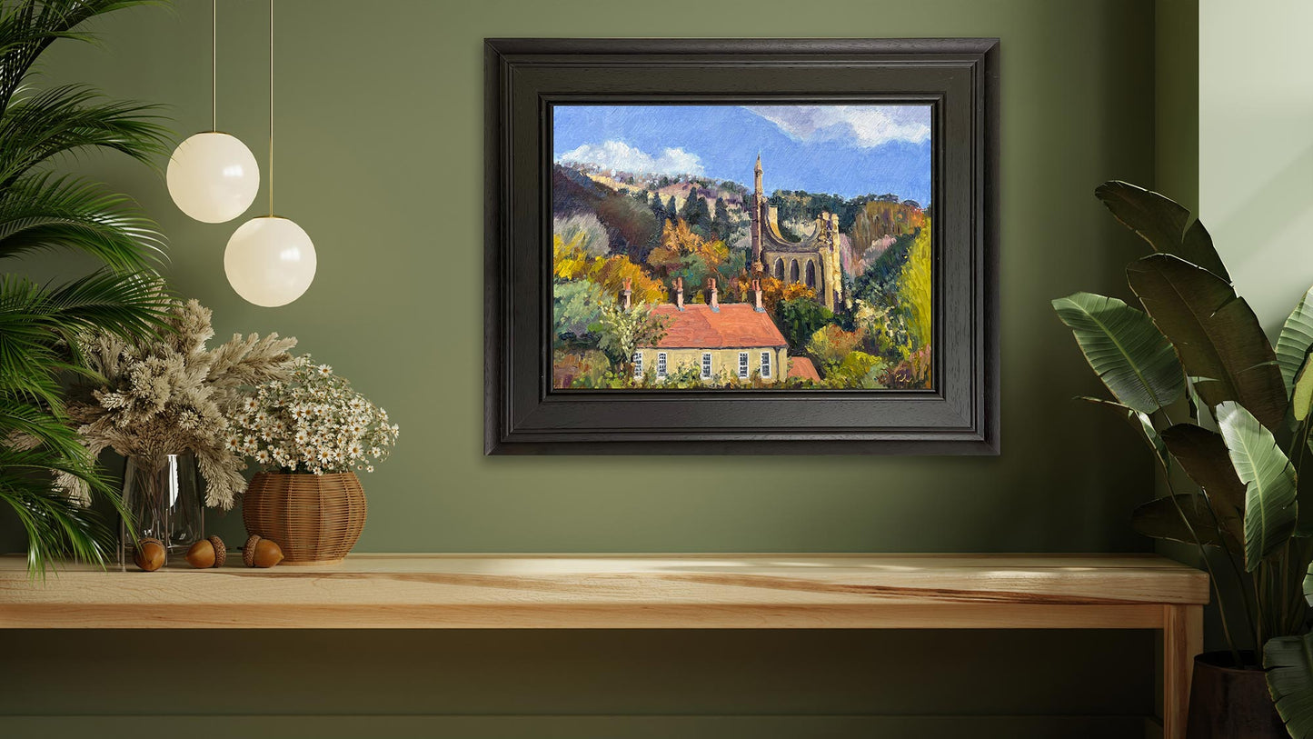 A contextual interior view of Byland Abbey and Mowbray House, framed