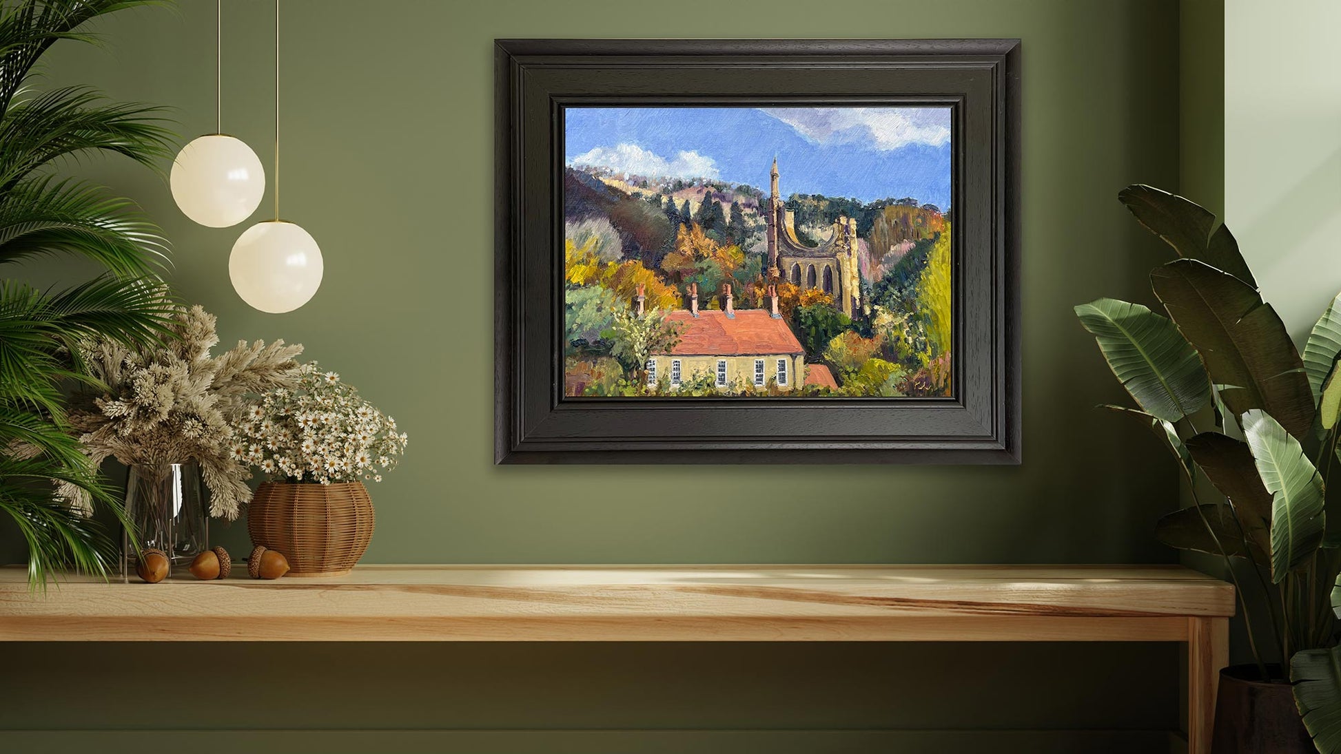 A contextual interior view of Byland Abbey and Mowbray House, framed