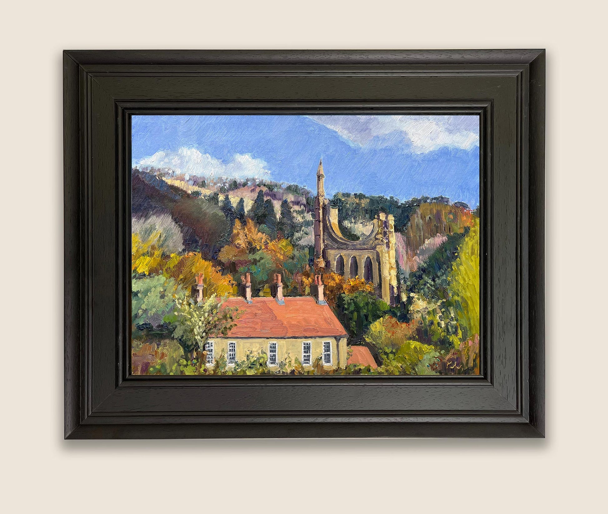 Byland Abbey and Mowbray House oil painting framed view