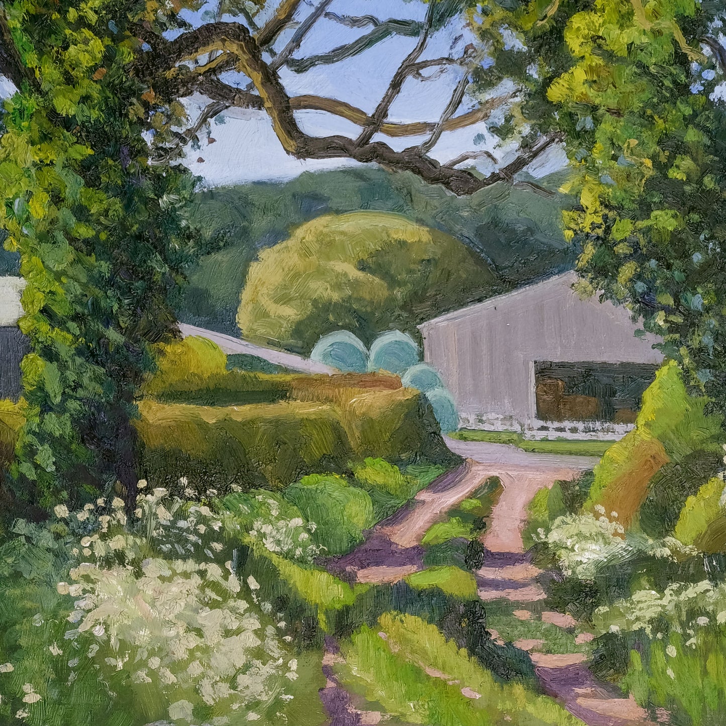 Two trees and barns, Kilburn
